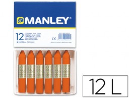 12 lápices cera blanda Manley unicolor naranja nº6
