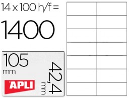CJ100 hojas A4 1400 etiquetas adhesivas Apli 01277 105x42,4mm. ILC