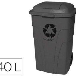 Papelera contenedor Q-Connect plástico gris con tapa y ruedas 240 l.