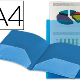 KG02 Carpeta dossier 2 bolsillos Liderpapel A4 polipropileno azul transparente