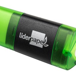 Sacapuntas Liderpapel triangular plástico con depósito 1 orifico con goma