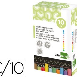 10 tizas antipolvo Liderpapel colores surtidos