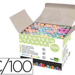 100 tizas antipolvo Liderpapel colores surtidos