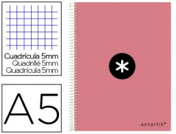 Cuaderno espiral Liderpapel Antartik A-5 tapa dura 80h 100g c/5mm. color coral