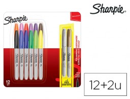 14 rotuladores Sharpie punta fina 12 colores surtidos + 2 metálicos