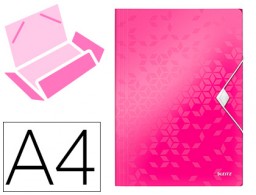 Carpeta de gomas Leitz A4 3 solapas polipropileno fucsia
