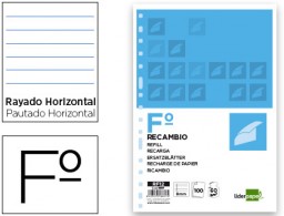 Recambio Liderpapel Folio 100h 60g/m² horizontal 16 taladros