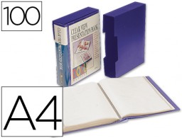 Carpeta con 100 fundas personalizable Liderpapel A4 con caja polipropileno azul
