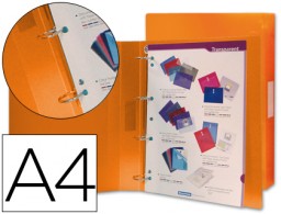 Carpeta 4 anillas 25 mm. Liderpapel A4 PP naranja translúcido