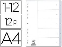 Juego de 12 separadores numéricos Q-Connect A4 PVC gris