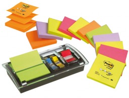 Dispensador de z-notas y banderitas adhesivas quita y pon Post-it  + 12 blocs + 3 banderitas