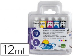 5 tubos de aluminio 12ml. témpera Liderpapel colores surtidos