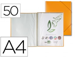 Carpeta con 50 fundas con espiral Liderpapel A4 polipropileno naranja