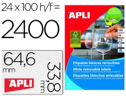 CJ100 hojas A4 2400 etiquetas adhesivas Apli 03056 64,6x33,8mm. ILC