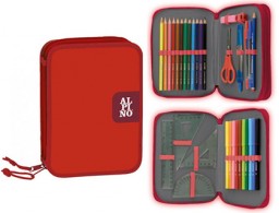 Plumier Alpino pequeño 33 piezas doble cremallera rojo
