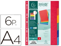 Juego de 6 separadores multitaladro Exacompta A4 cartulina simil prespan colores