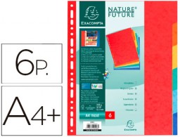Juego de 6 separadores multitaladro Exacompta A4+ cartulina simil prespan colores